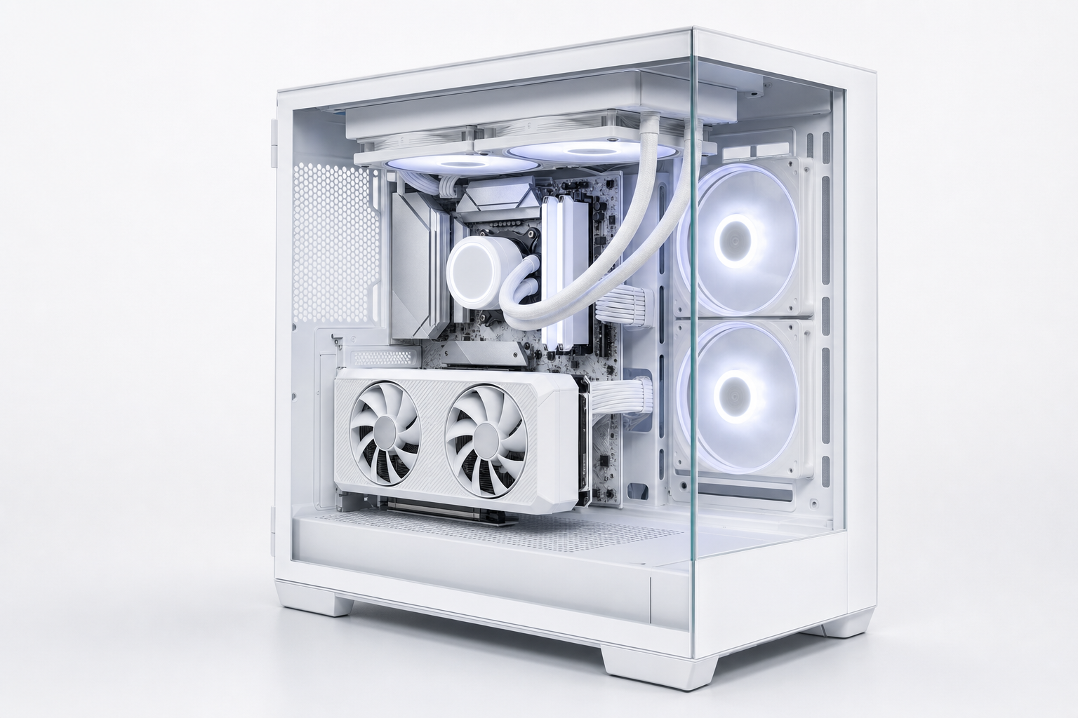 White custom Ryzen 7 creator and gaming PC with ARGB cooling